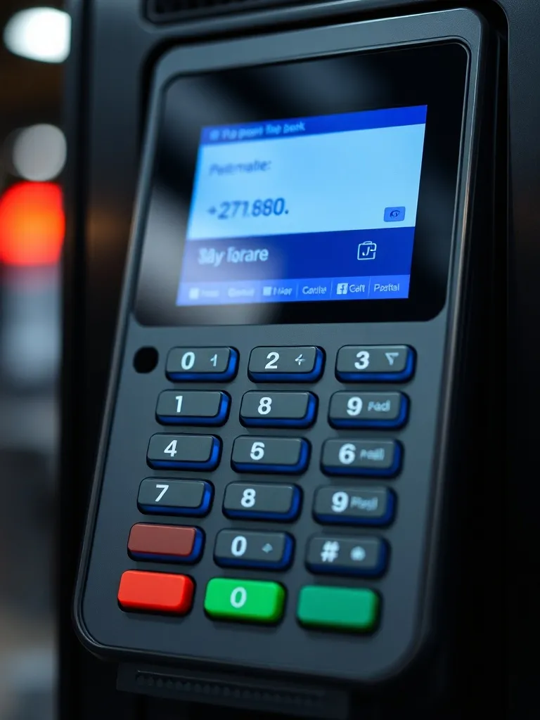 Macro photography of a sleek payment terminal or banking har