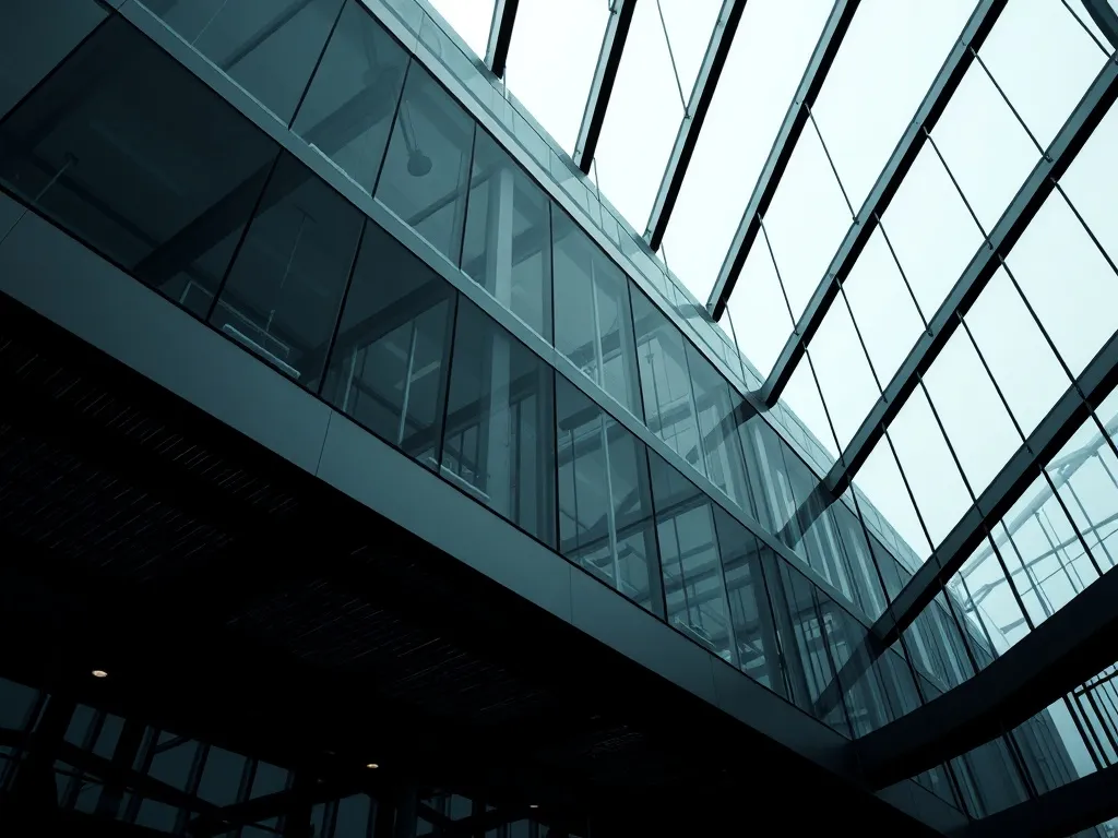 Abstract architectural structure of steel and glass, minimal