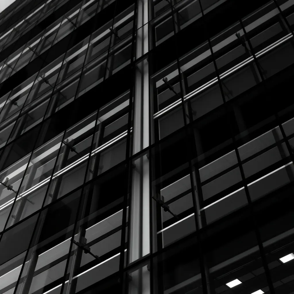 A technical black and white photograph of architectural line